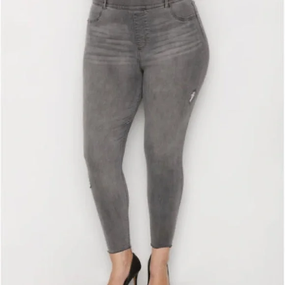 SPANX Light Grey Raw Hem Distressed Skinny Pant - Picture 3 of 7